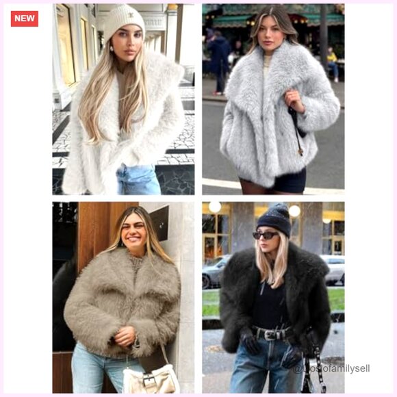 Cropped Faux Fur Jacket Long Sleeve Open Front Warm Shaggy Coat - Picture 6 of 6